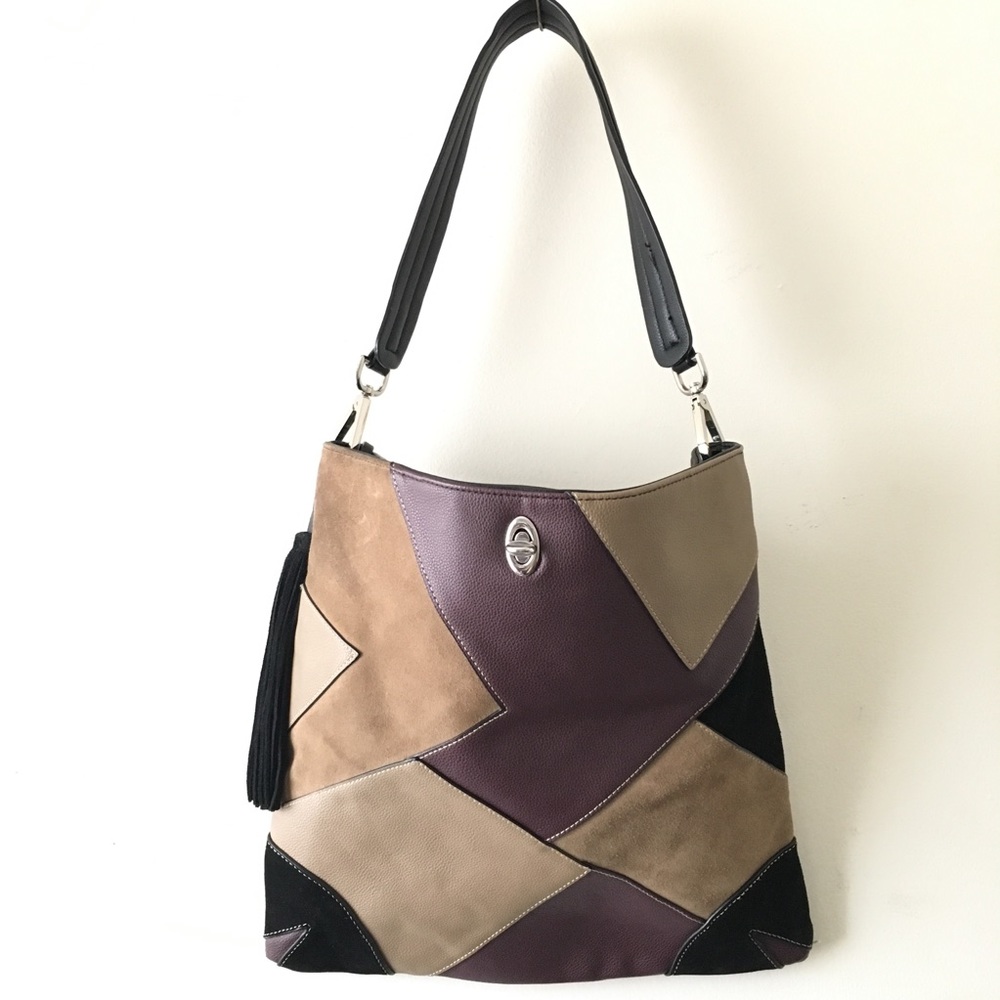 Sondra Roberts Patched Suede/Leather Square Purse